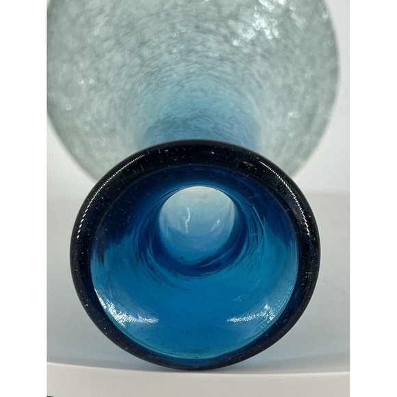 CRACKLE GLASS  Decanter Wine Carafe Flower Vase Blue Turquoise And Clear 10”Tall - Picture 3 of 7